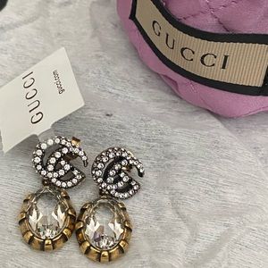 GUCCI CRYSTAL INTERLOCKING GG EARRINGS - Dust Pouch Included tag still attached